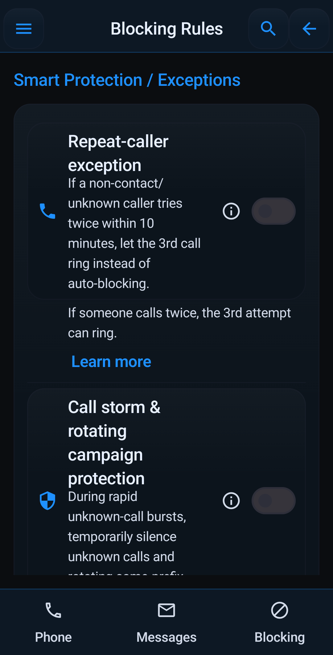 Block Guard smart protection exceptions